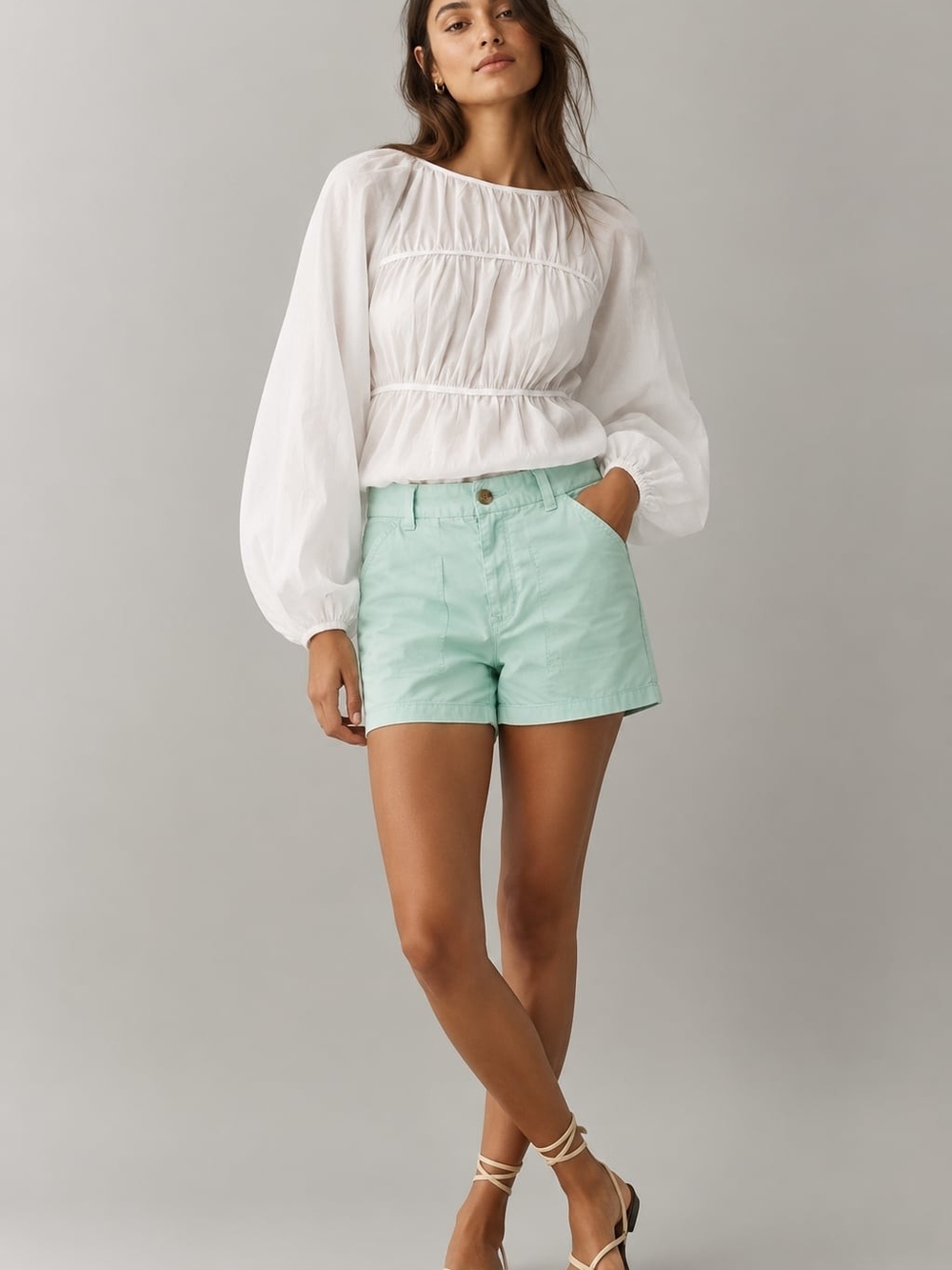 Blue Green Women's Cotton Shorts Hamptons Weekend Quiet Luxury
